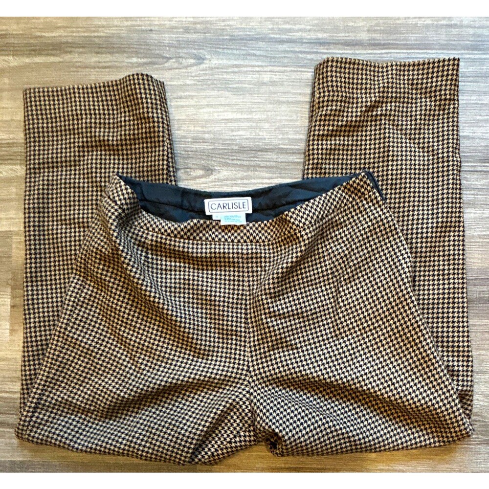 Carlisle Women’s Houndstooth Wool Pants Lined Brown/Black Zip Closure